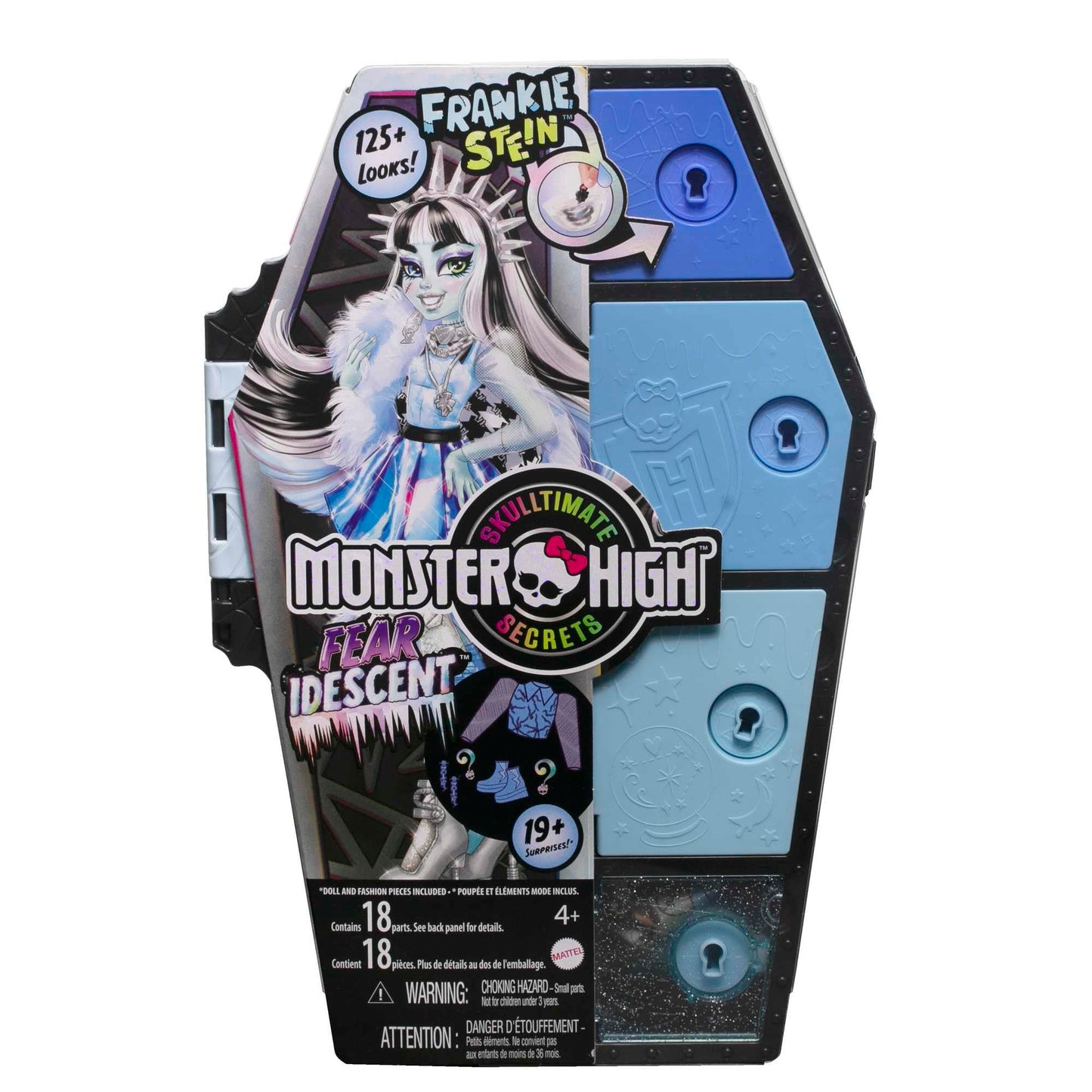Păpușa Monster High Skulltimate Secrets Fearidescent Frankie Stein - Dulap cu peste 19 surprize, efect Color-Reveal, pentru copii de la 6 ani, HNF75