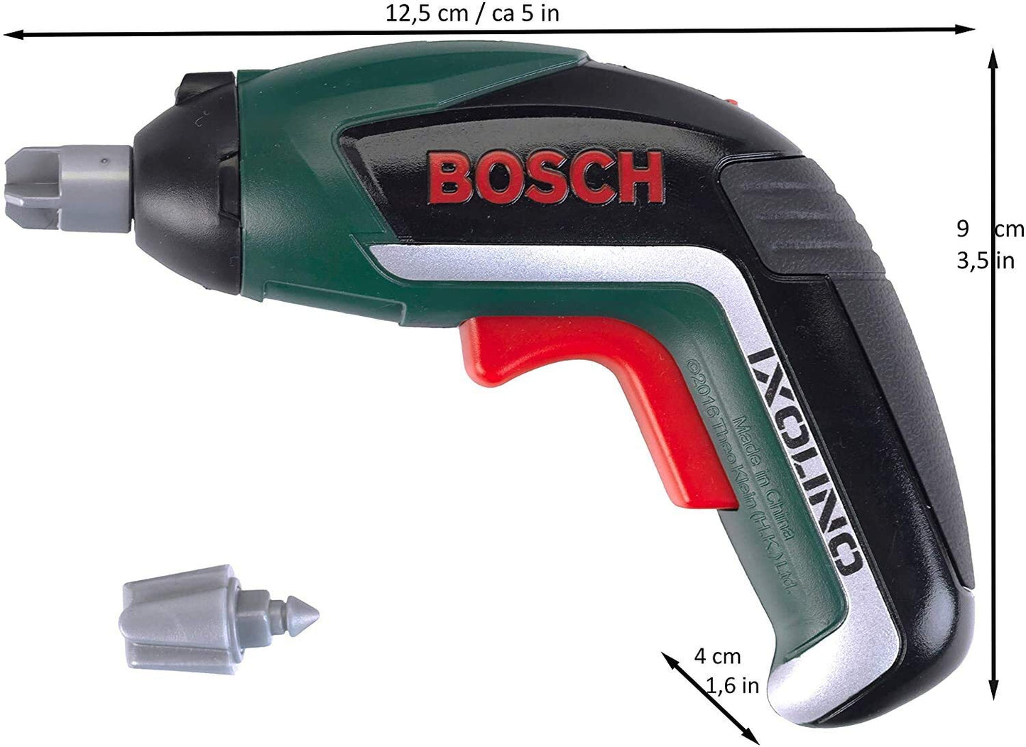 Theo Klein 8300 Bosch Șurubelniță electrică de jucarie cu lumină și sunet | Capete interschimbabile | Dimensiuni: 12,5 cm x 4 cm x 9 cm | Jucărie pentru copii de la 3 ani