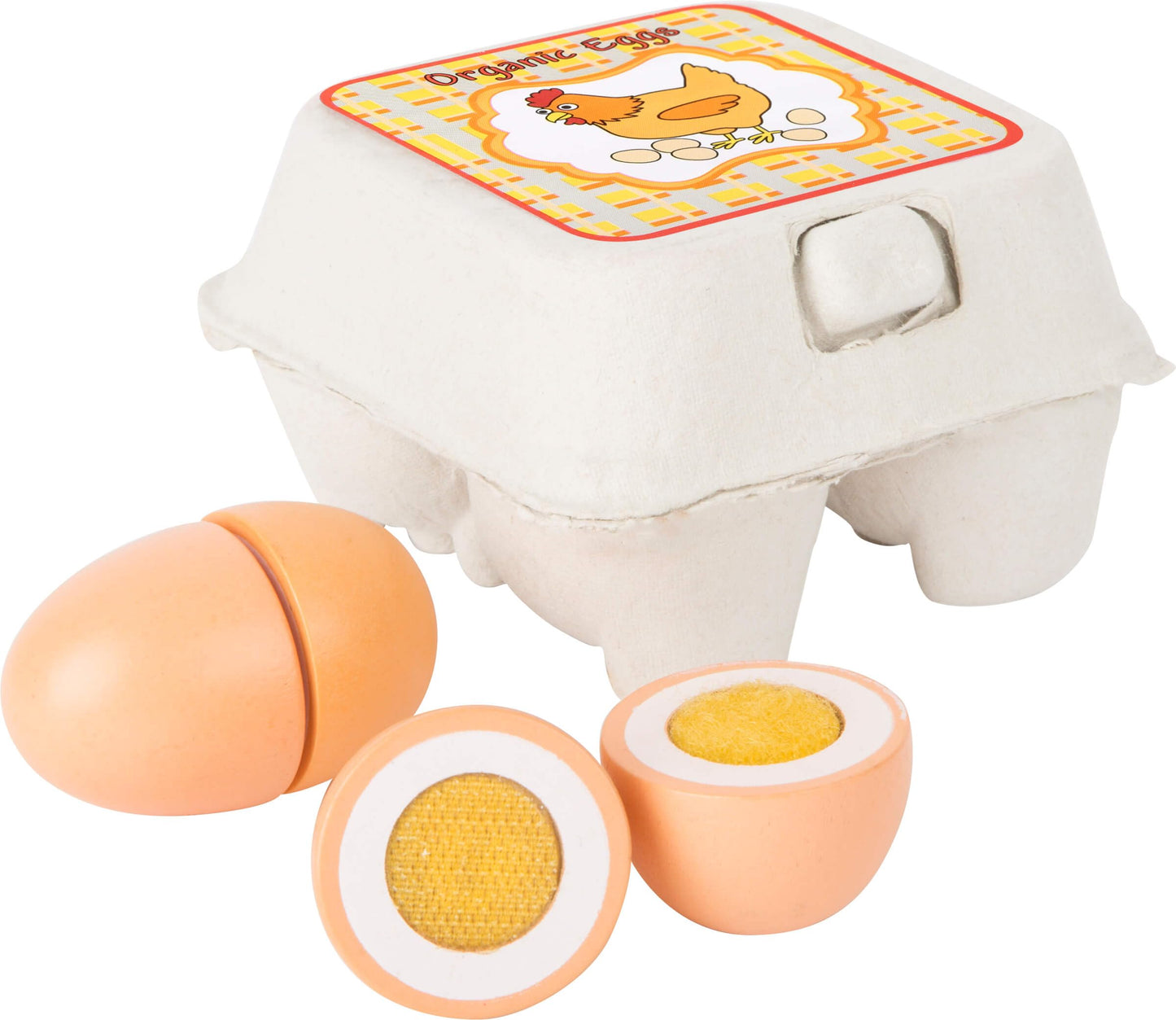 Small Foot Set ouă din lemn cu închidere velcro în cutie originală pentru ouă 3+ ani (maro)