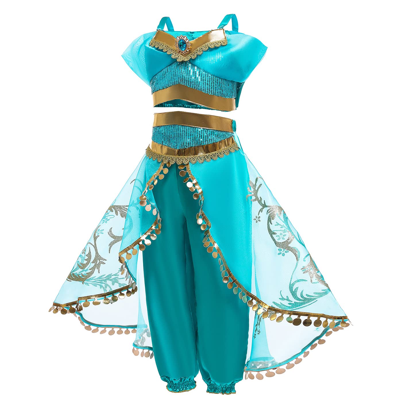 Costum de prințesă Jasmin pentru fete cu perucă - Costum Aladdin pentru copii, rochie de prințesă pentru Crăciun, zi de naștere, petrecere, Halloween, carnaval, cosplay.