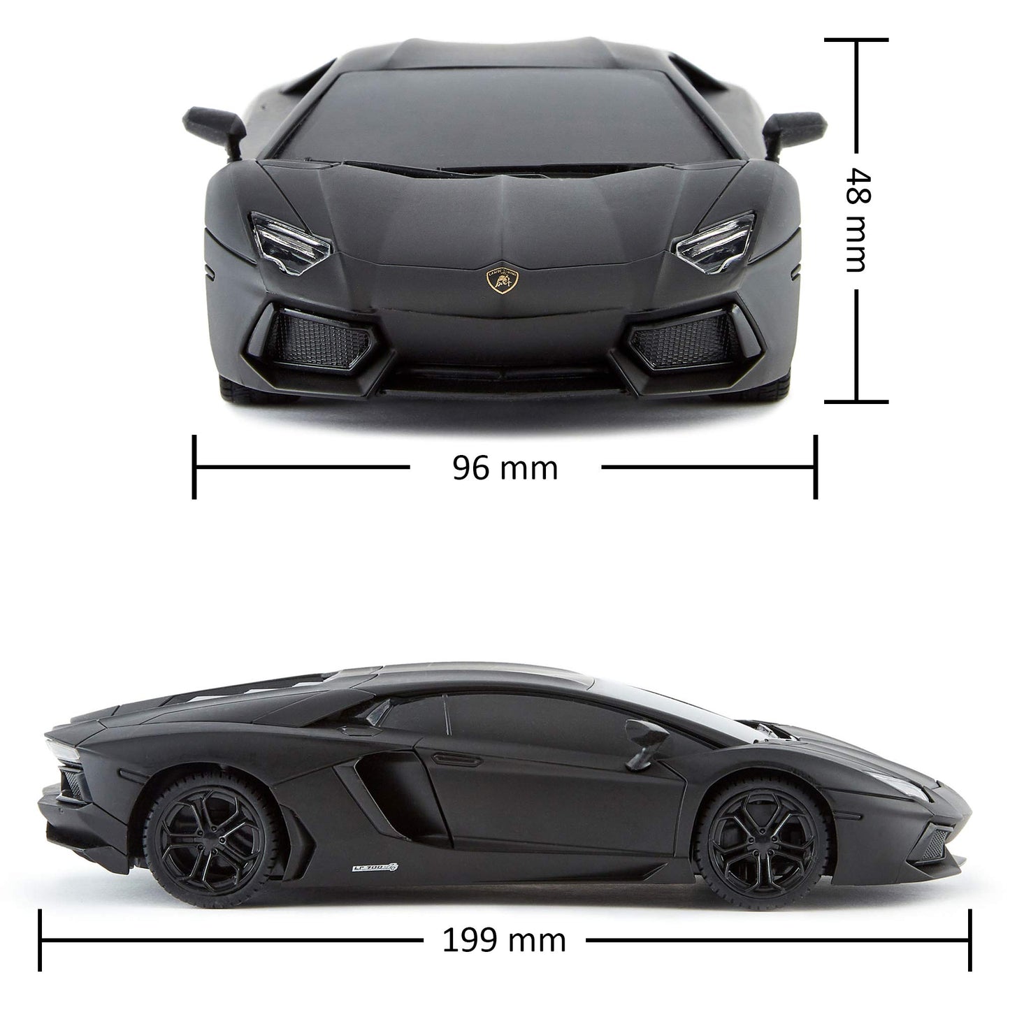 Mașină RC CMJ Lamborghini Aventador cu faruri funcționale, control de la distanță, scară 1:24, 2,4 GHz, jucărie excelentă (Negru)