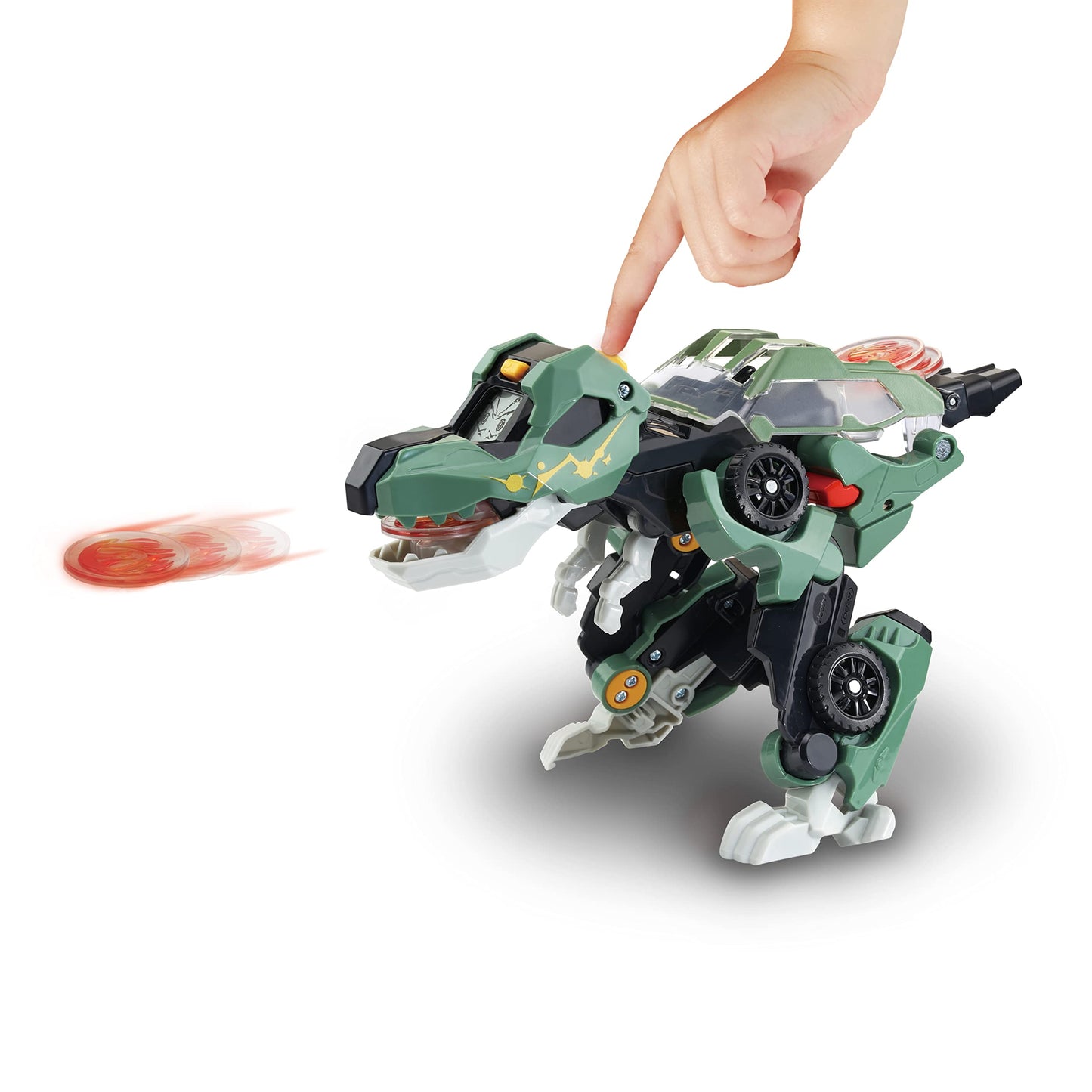 VTech Switch and Go Dinos Launcher T-Rex – Dino-Auto Transformer 2-in-1 cu efecte sonore și luminoase – Cu dispozitiv de lansare – Pentru copii 3-8 ani, verde