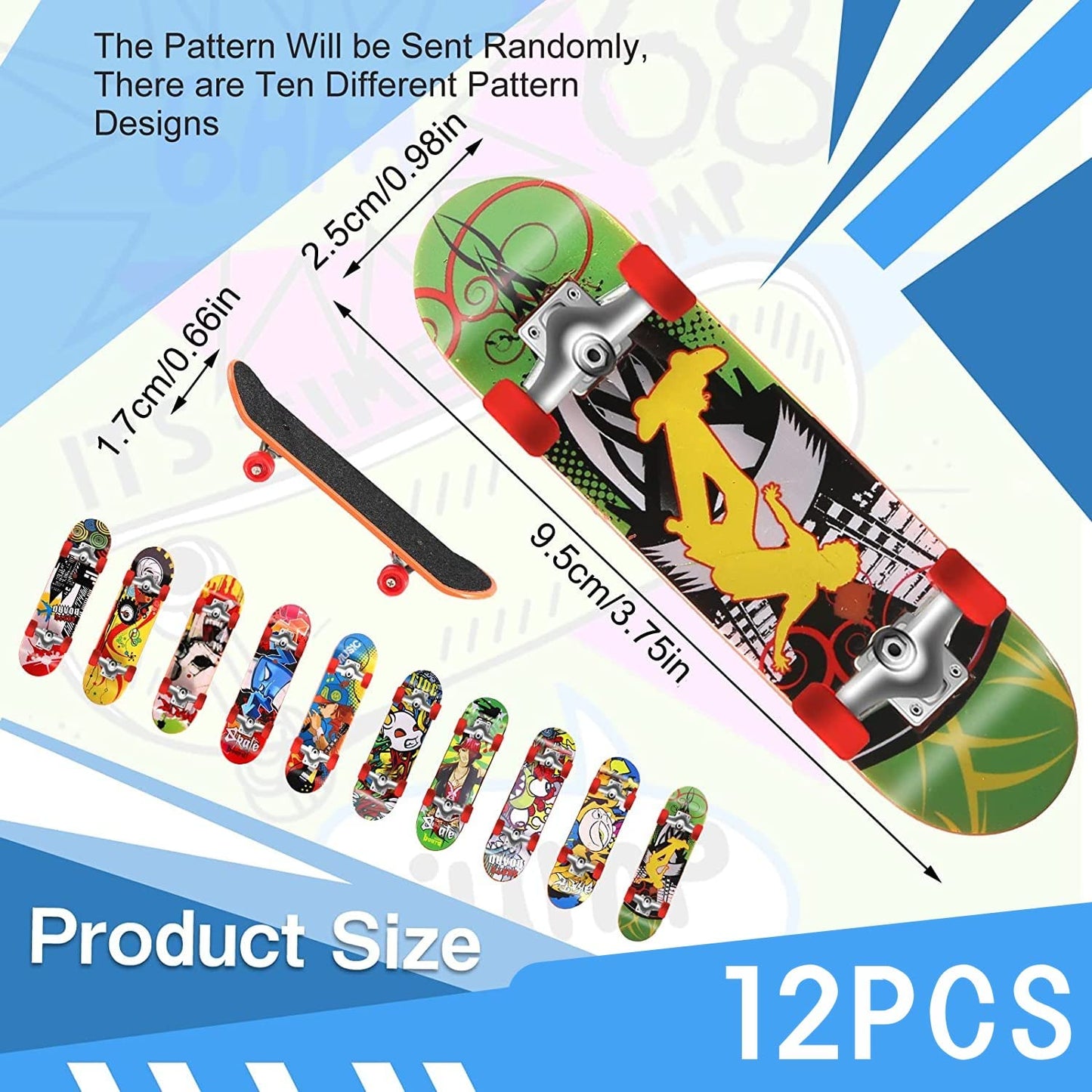XINGGANG Skateboard pentru degete - 12 skateboards stilate pentru degete, jucărie pentru petreceri, jocuri cu fingerboard pentru băieți și fete, cadouri pentru adolescenți, suveniruri pentru copii.