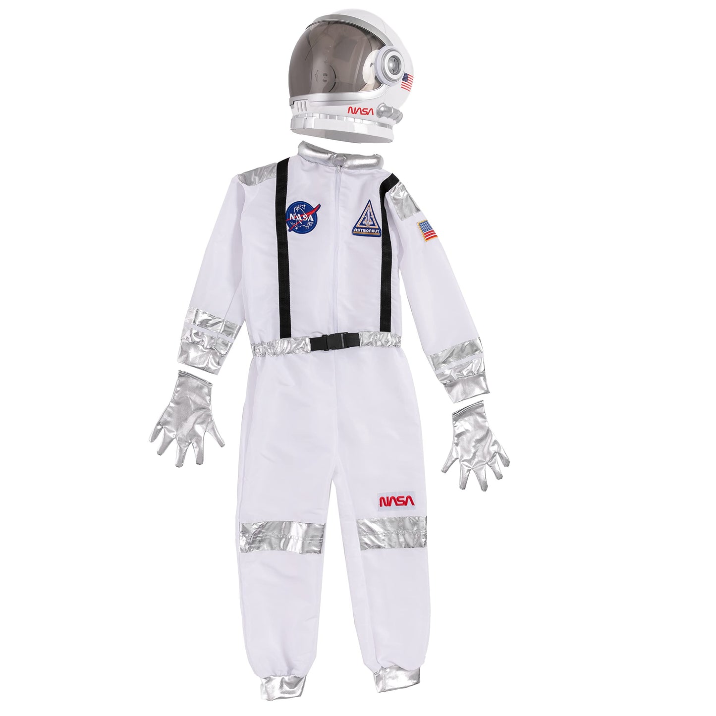 Costum Astronaut Halloween cu Dungi Argintii pentru copii, Marime 3-4 ani - Jumpsuit Pilot cu Casca