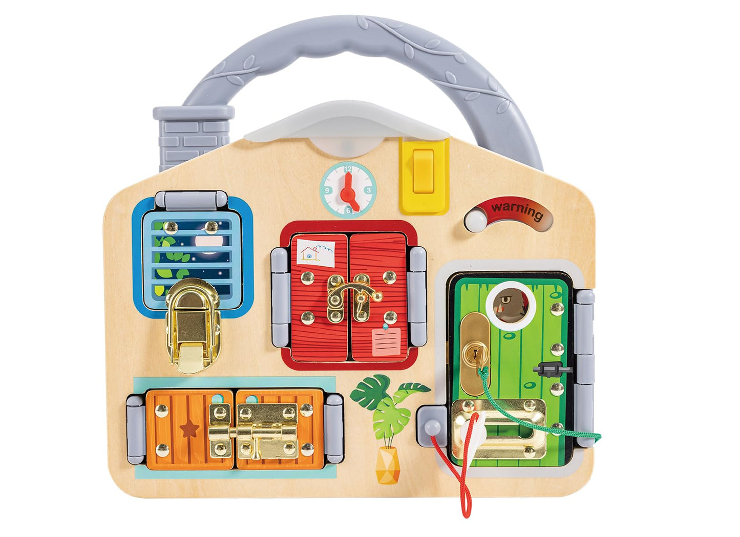 Placa activa din lemn HaPe International - Blocați și învățați, Joc de Motricitate, Jucărie Educațională, de la 3 Ani