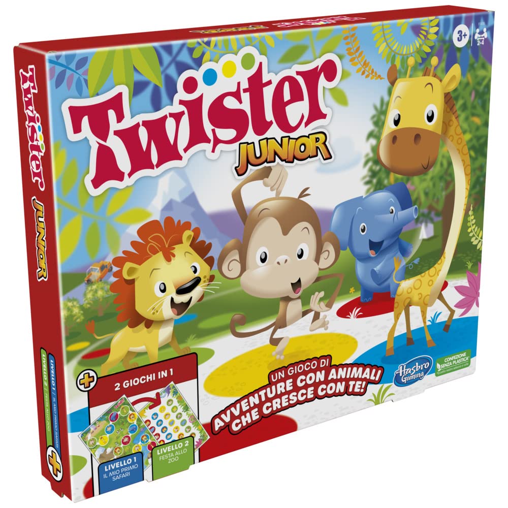 Twister Junior - Hasbro Gaming - Covor de joc dublu față - 2 jocuri în 1 - Joc de petrecere pentru băieți și fete