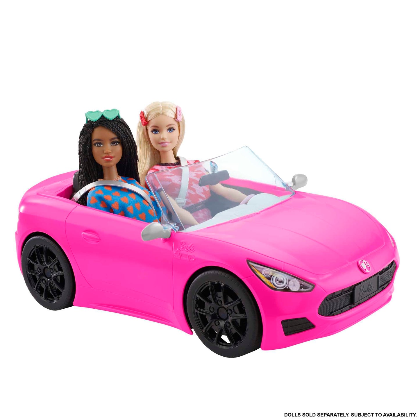 Barbie HBT92 - Mașină decapotabilă roz cu roți mobile și detalii realiste, 2 locuri, jucărie cadou pentru copii de la 3 ani.
