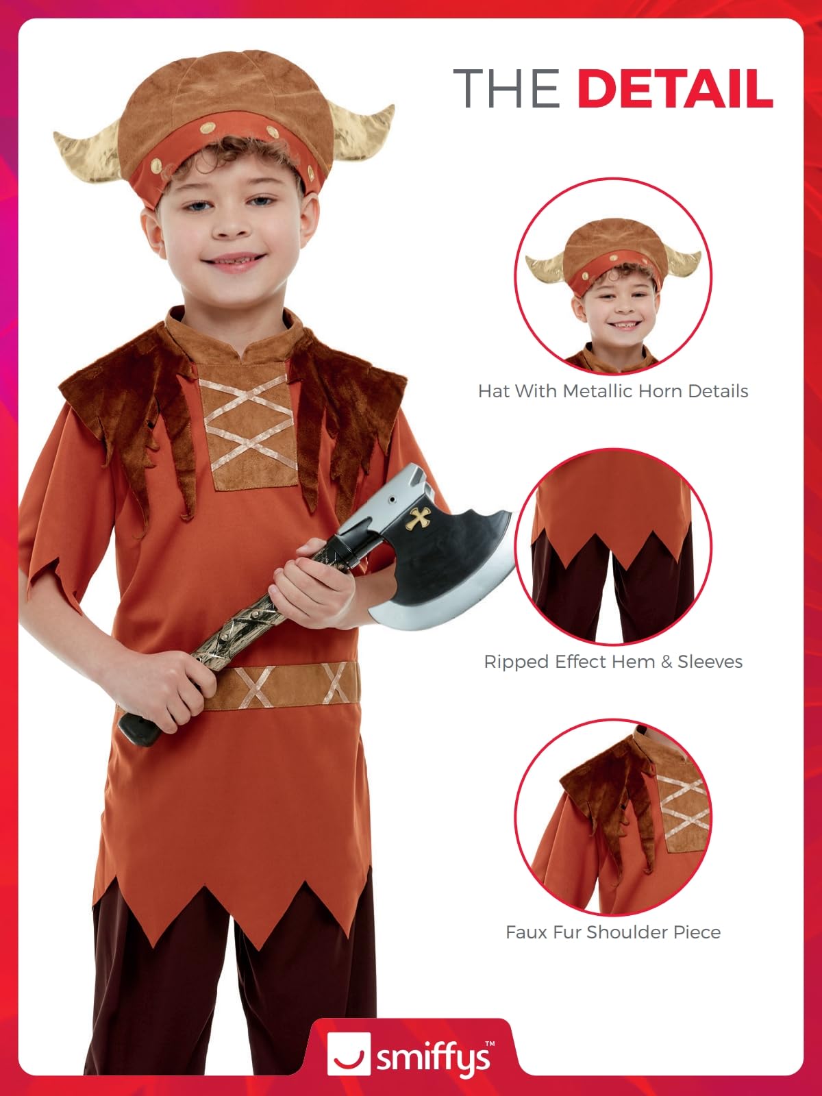 Costum de Viking Smiffys, maro, cu tricou, pantaloni și pălărie.