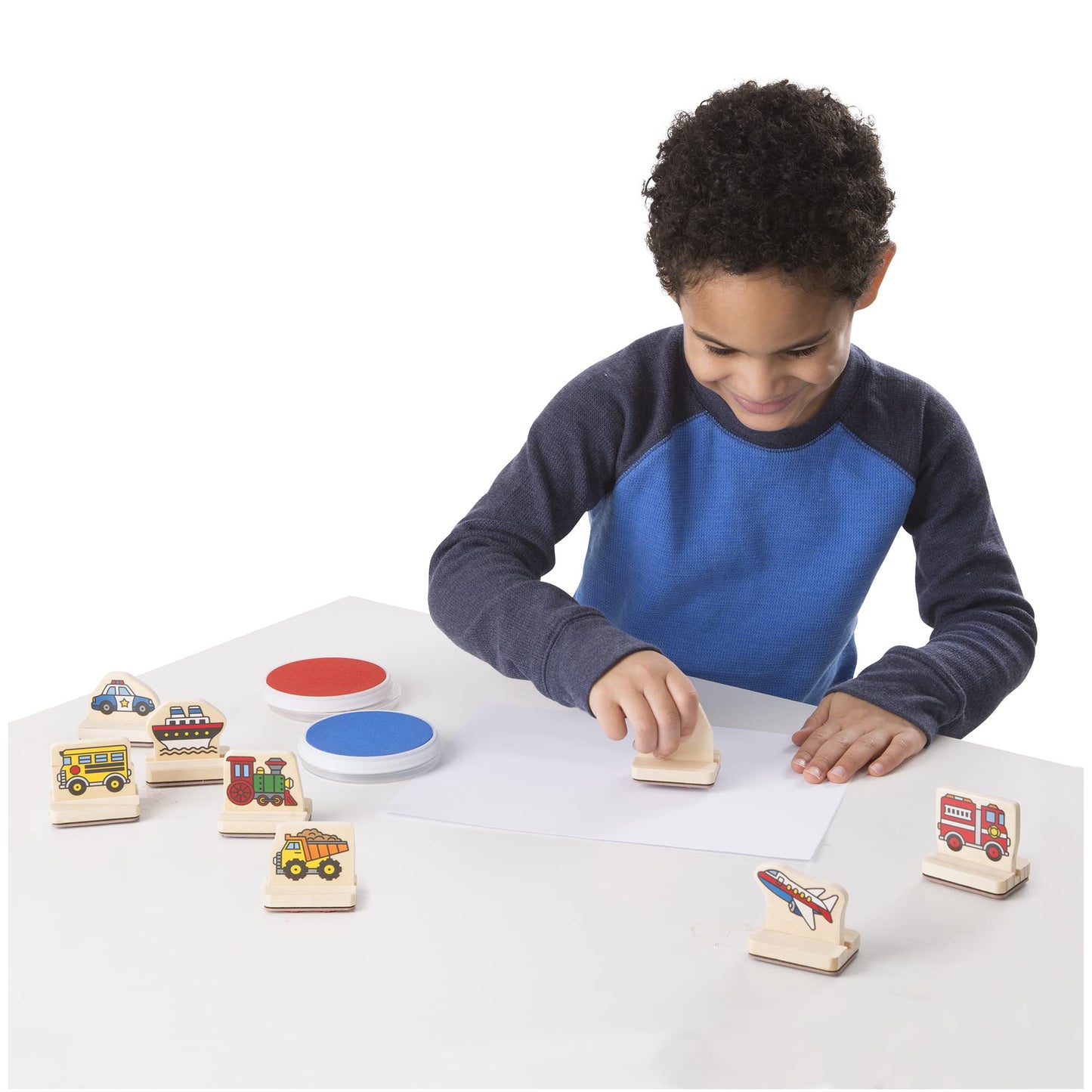 Set de Timbre din Lemn Melissa & Doug - Vehicule | Arte & Meșteșuguri | Seturi de Timbre & Șabloane | 4+ | Cadou pentru Băiat sau Fată
