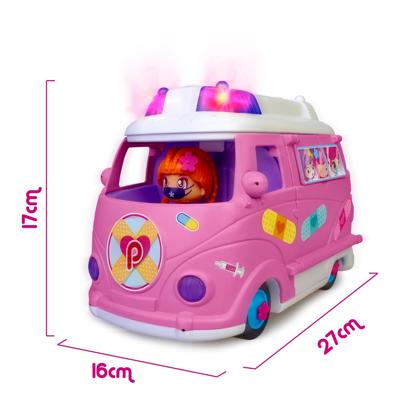 Pinypon - Ambulanță cu sirene, aparat de radiografie și accesorii medicale, inclusiv figurina șoferului, Famosa (PNY36000)