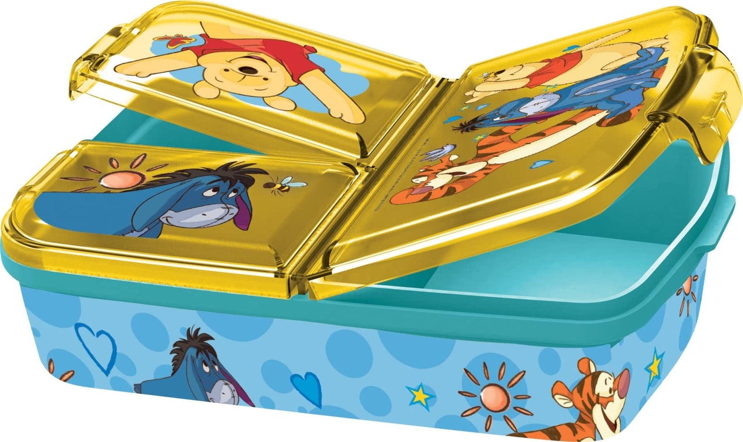 Cutie pentru prânz Winnie Pooh pentru copii cu 3 compartimente, din plastic cu închideri tip clip, ideală pentru grădiniță, școală și timp liber.