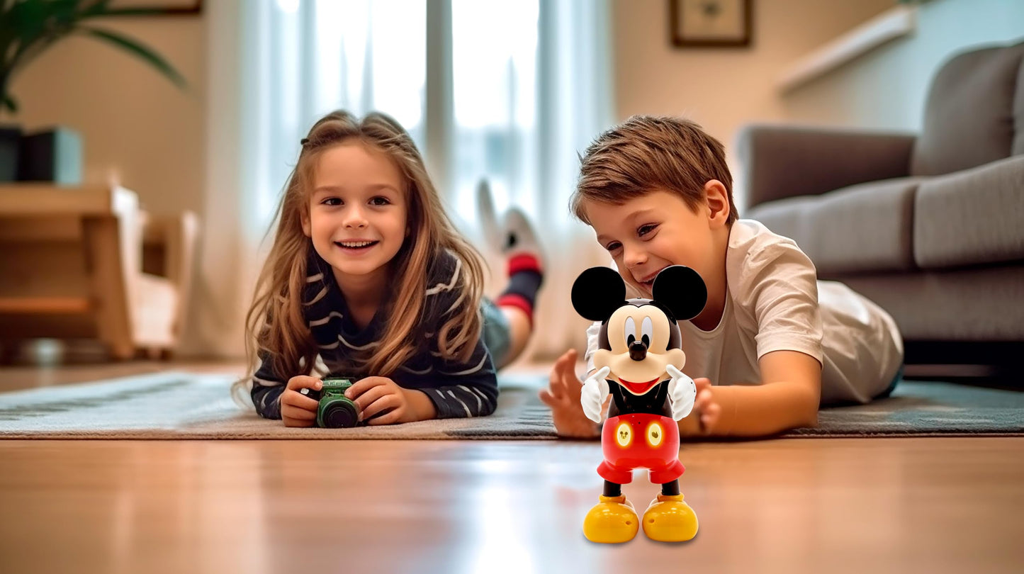 Robot educativ interactiv Mickey Disney LEXIBOOK MCH01i1 - Engleză/Franceză, 100 de întrebări educaționale, efecte de lumină, dansuri, programabil, articulat, negru/roșu, mediu.