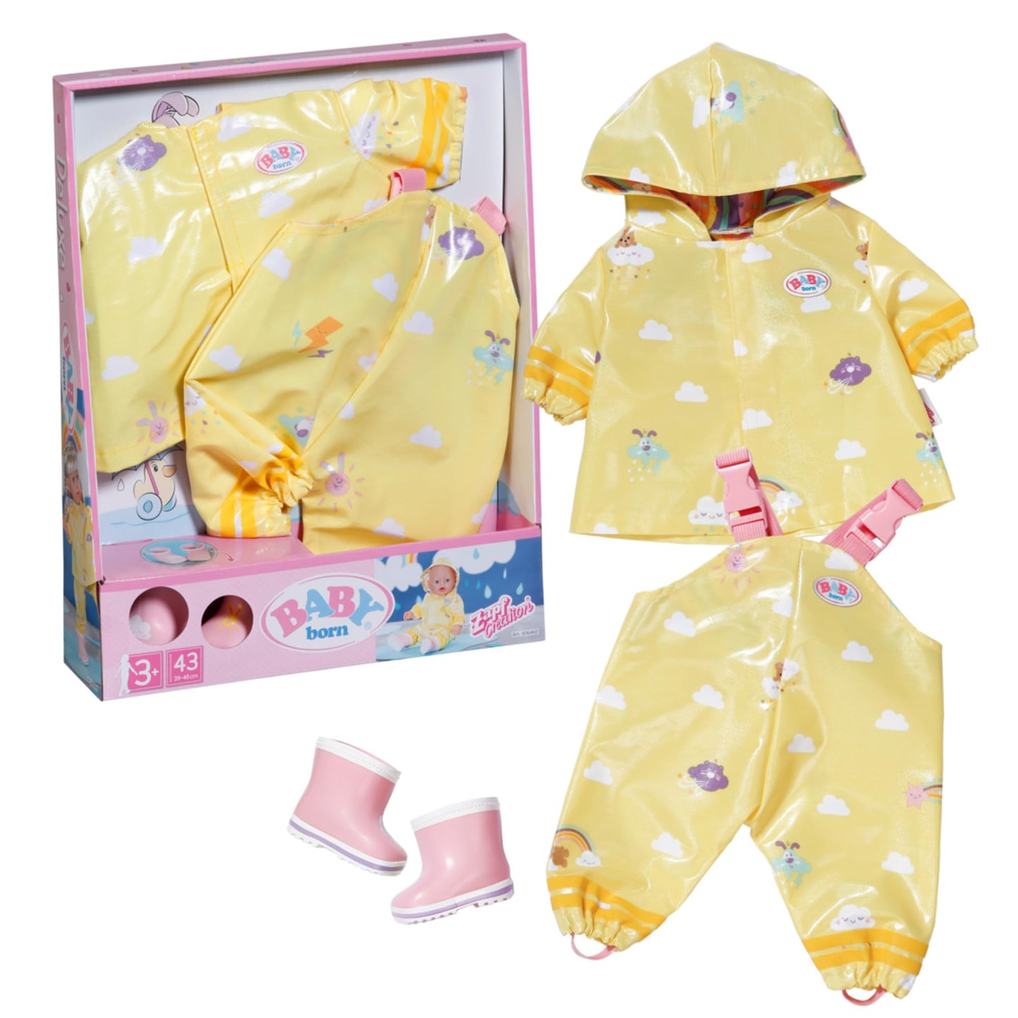 Costum Deluxe Regen pentru BABY born cu impermeabil, pantaloni de ploaie și cizme din cauciuc pentru păpuși de 43 cm, 836460 Zapf Creation