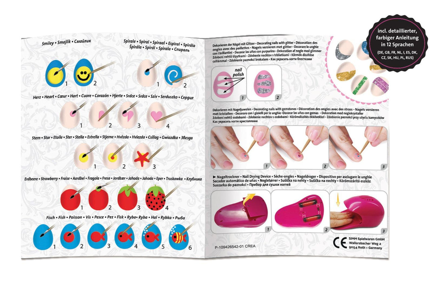 Lena 42654 Salon de Unghii Mani-Pedi - Set Creativ pentru Fete de 8 Ani, cu Formatoare de Unghii, Imprimantă pentru Design, Strass și Uscător de Unghii