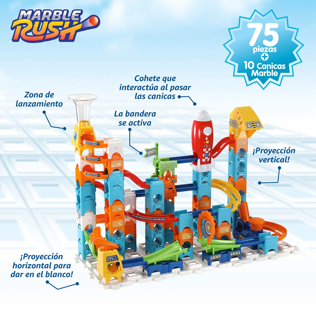 VTech - Set Electronic Marble Rush Rocket M100E, Circuit de bile - Jucărie de construcție pentru copii +4 ani