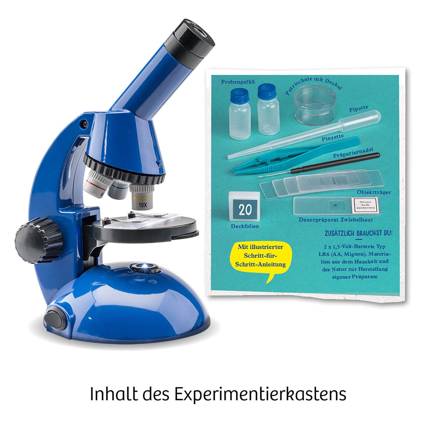 Mikroscop KOSMOS 636050 pentru copii, kit de experimente, ideal pentru elevi, recomandat copiilor de la 8 ani.