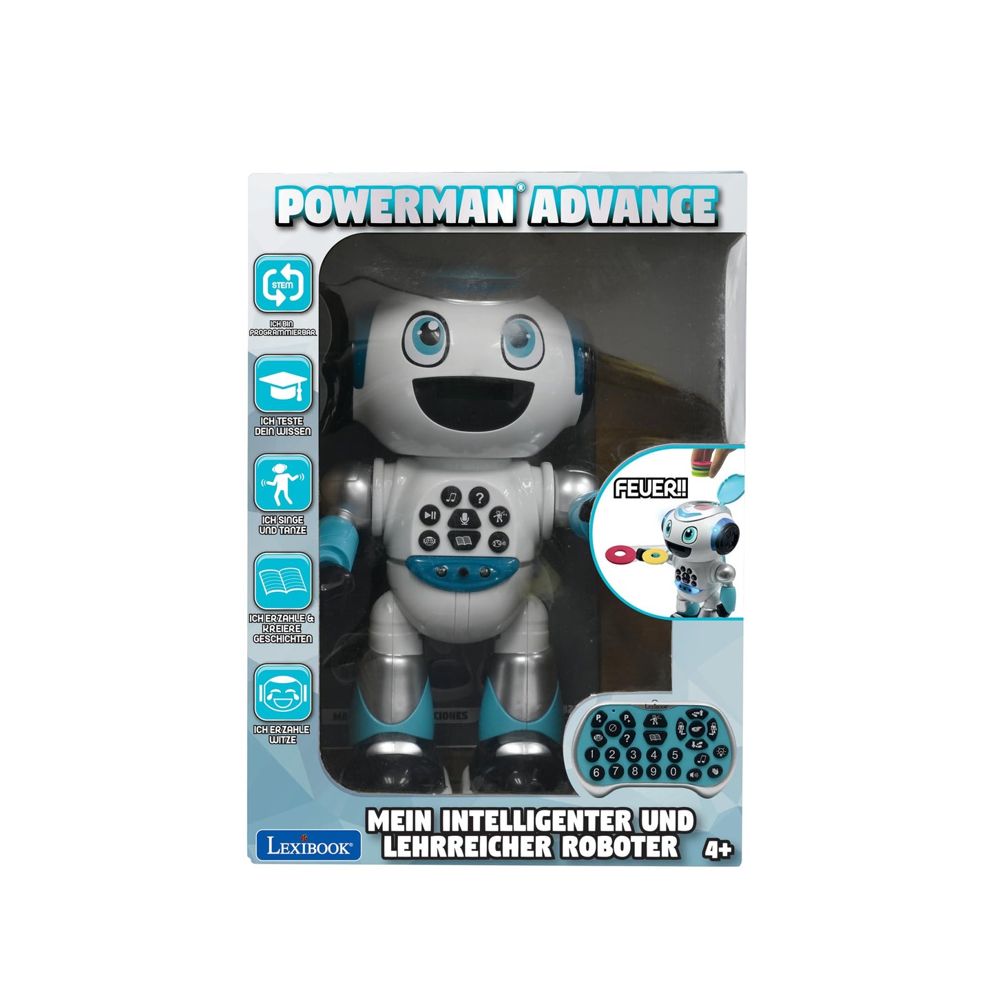 Lexibook - Powerman Advance - Robot interactiv și educativ pentru copii, se mișcă, dansează, redă muzică, spune povești, programabil STEM - ROB28DE