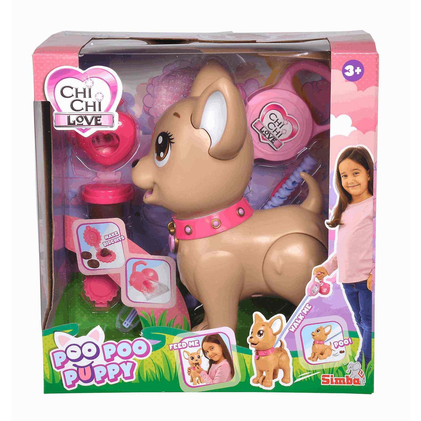 Simba 105893264 - ChiChi Love PooPoo Puppy Chihuahua Jucărie din Plastic cu Lesă, Gustări și Accesorii, pentru Copii de la 3 Ani