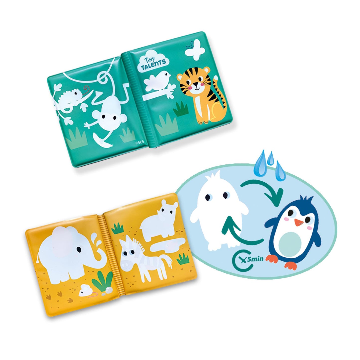 SES Creative Tiny Talents Carte de baie magică pentru bebeluși Carte de colorat cu apă 8 pagini reutilizabilă fără PVC cadou de la 6 luni