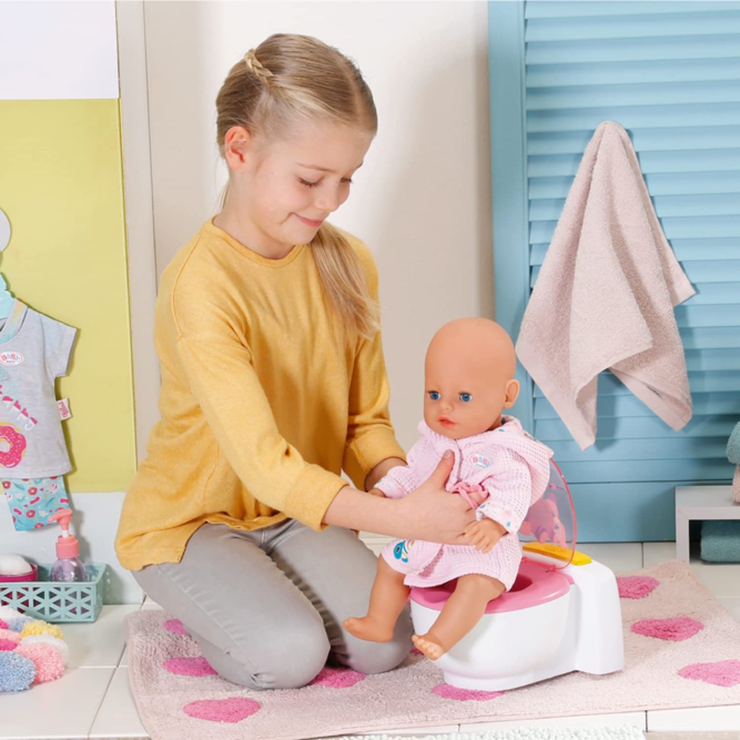 Toaletă BABY born pentru păpuși cu funcție sonoră și efect de spălare, 828373 Zapf Creation, Alb/Roz