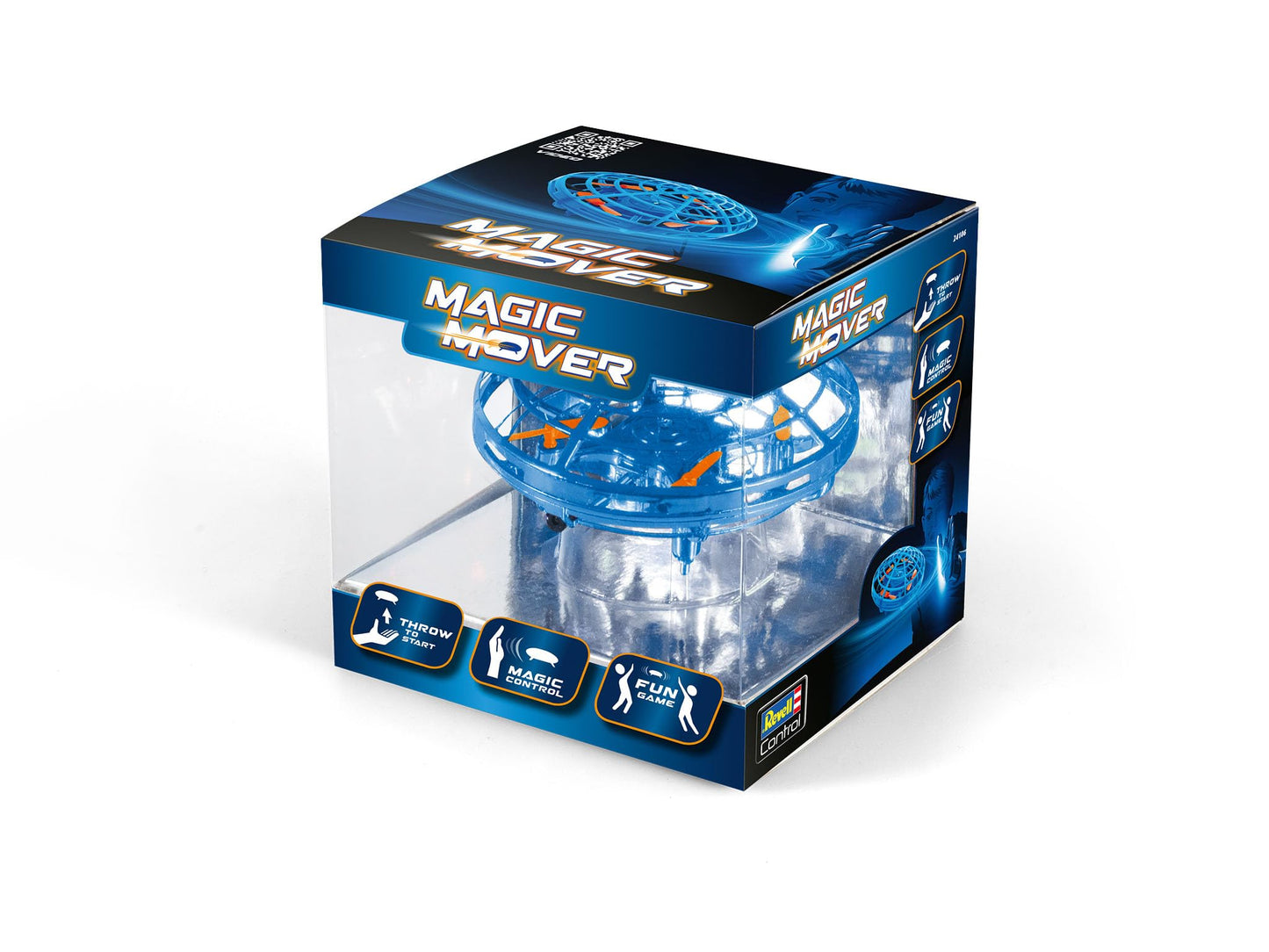 Revell Control Magic Mover Albastru - Drone cu Funcție de Lansare prin Aruncare, Control prin Mișcări ale Mâinii, Dotată cu 3 Senzori Anti-Crash IR - Ideală pentru Distracție cu Prietenii