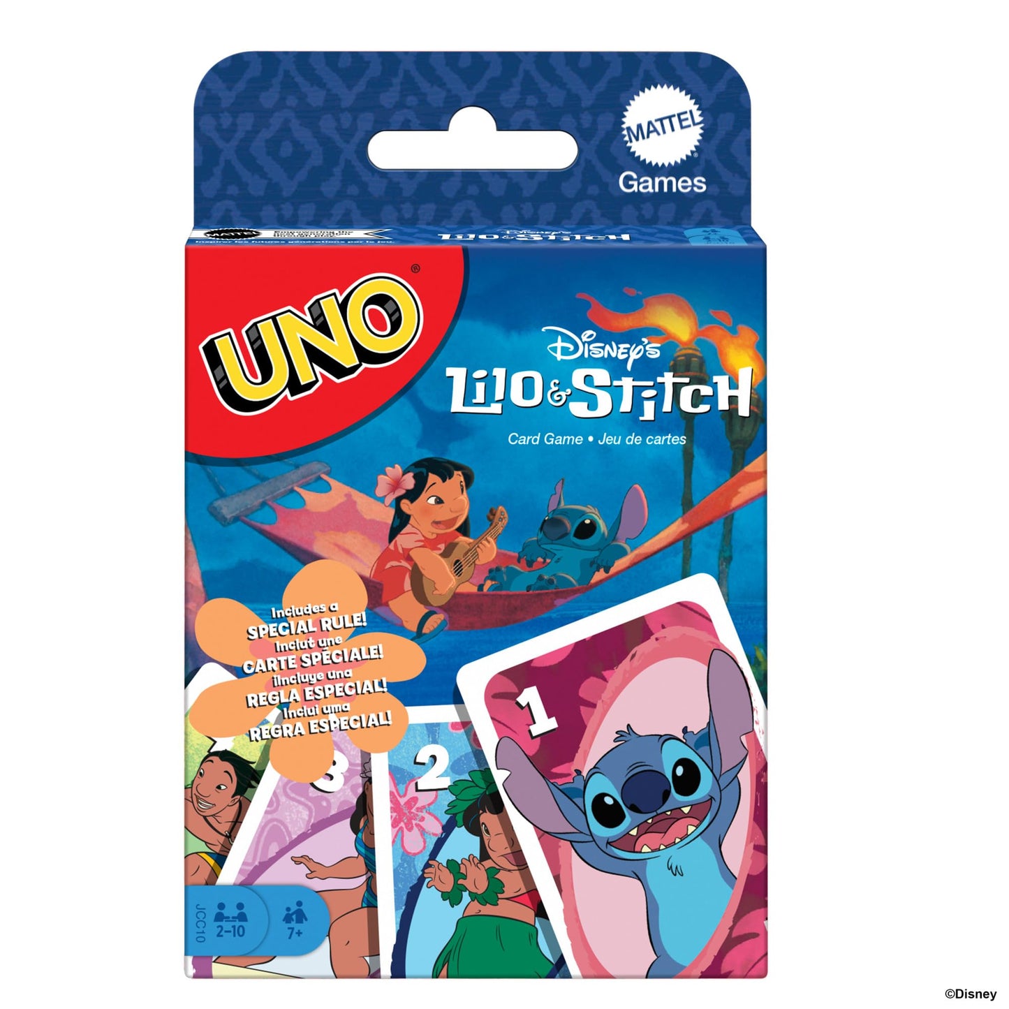 Joc de cărți Mattel Games UNO Disney Lilo și Stitch pentru copii, adulți și familii, bazat pe film, cu reguli incluse, JCC10