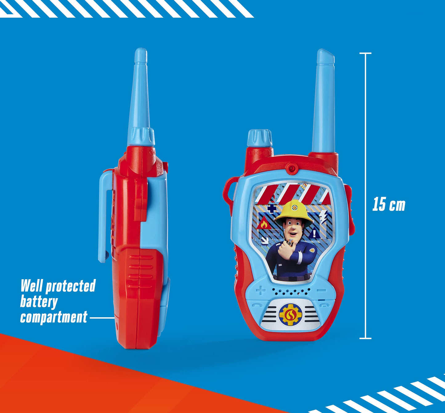 Dickie Toys – Walkie Talkie Feuerwehrmann Sam – 2 Dispozitive de Comunicație, Special Concepute pentru Copii de la 4 Ani, cu O Rază de Acțiune de Până la 100 m, Jucării de Comunicație Roșii