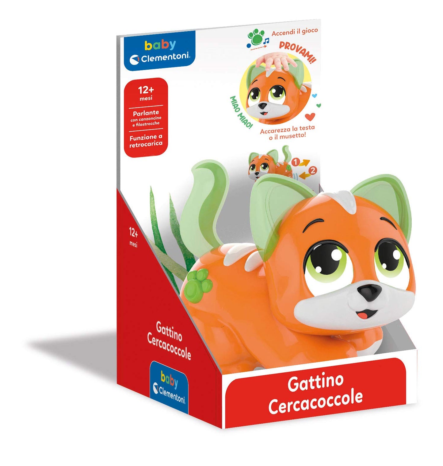 Jucarie educativa pisica Baby Clementoni Cuddly Kitty, 12 luni+, Multicolor, limba italiana