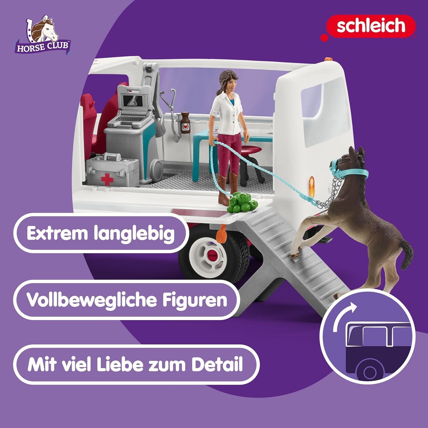 Schleich 42439 HORSE CLUB - Set de joacă cu medic veterinar mobil și mânz Hannoveraner, 37 piese, figurine Schleich și medic veterinar articulat, jucărie pentru copii de la 5 ani.