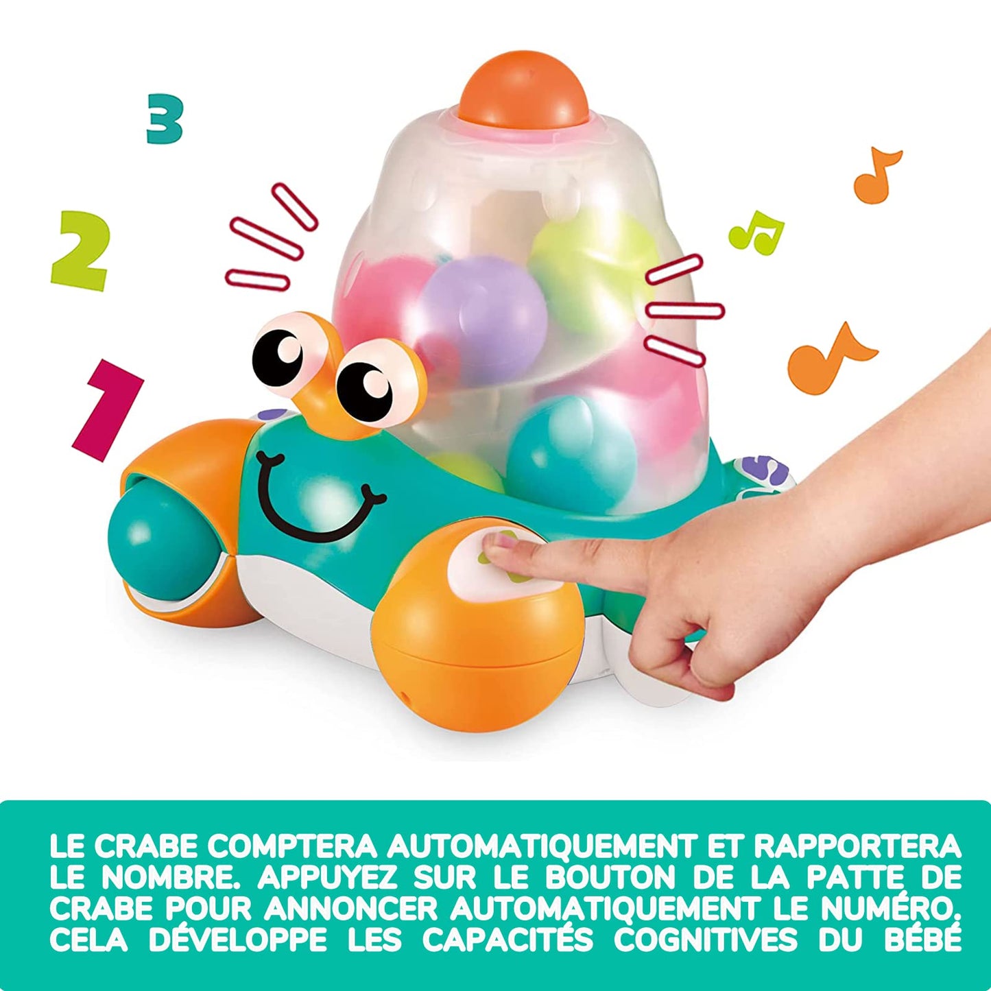 Auby A2102536 Jucării Muzicale pentru Bebeluși, Crabul Nebun – 12 Luni+, Multicolor