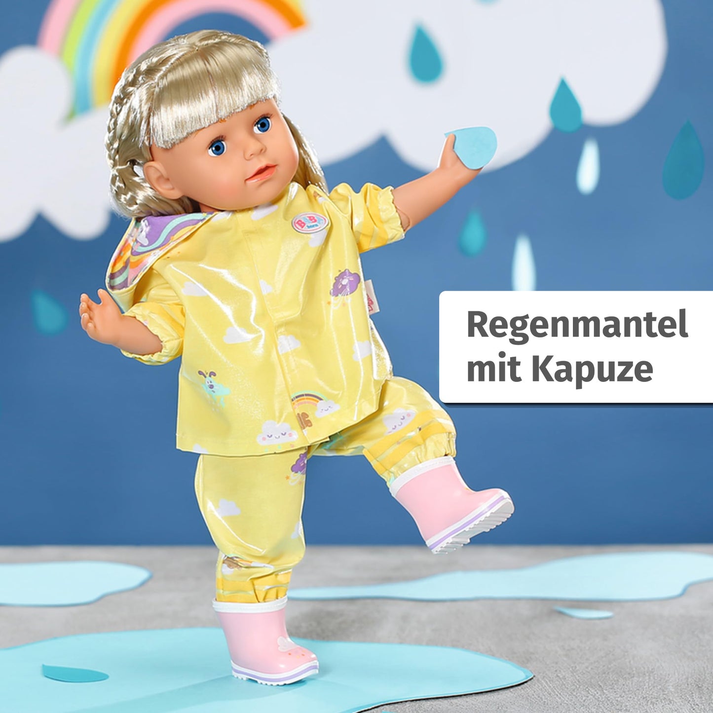 Costum Deluxe Regen pentru BABY born cu impermeabil, pantaloni de ploaie și cizme din cauciuc pentru păpuși de 43 cm, 836460 Zapf Creation