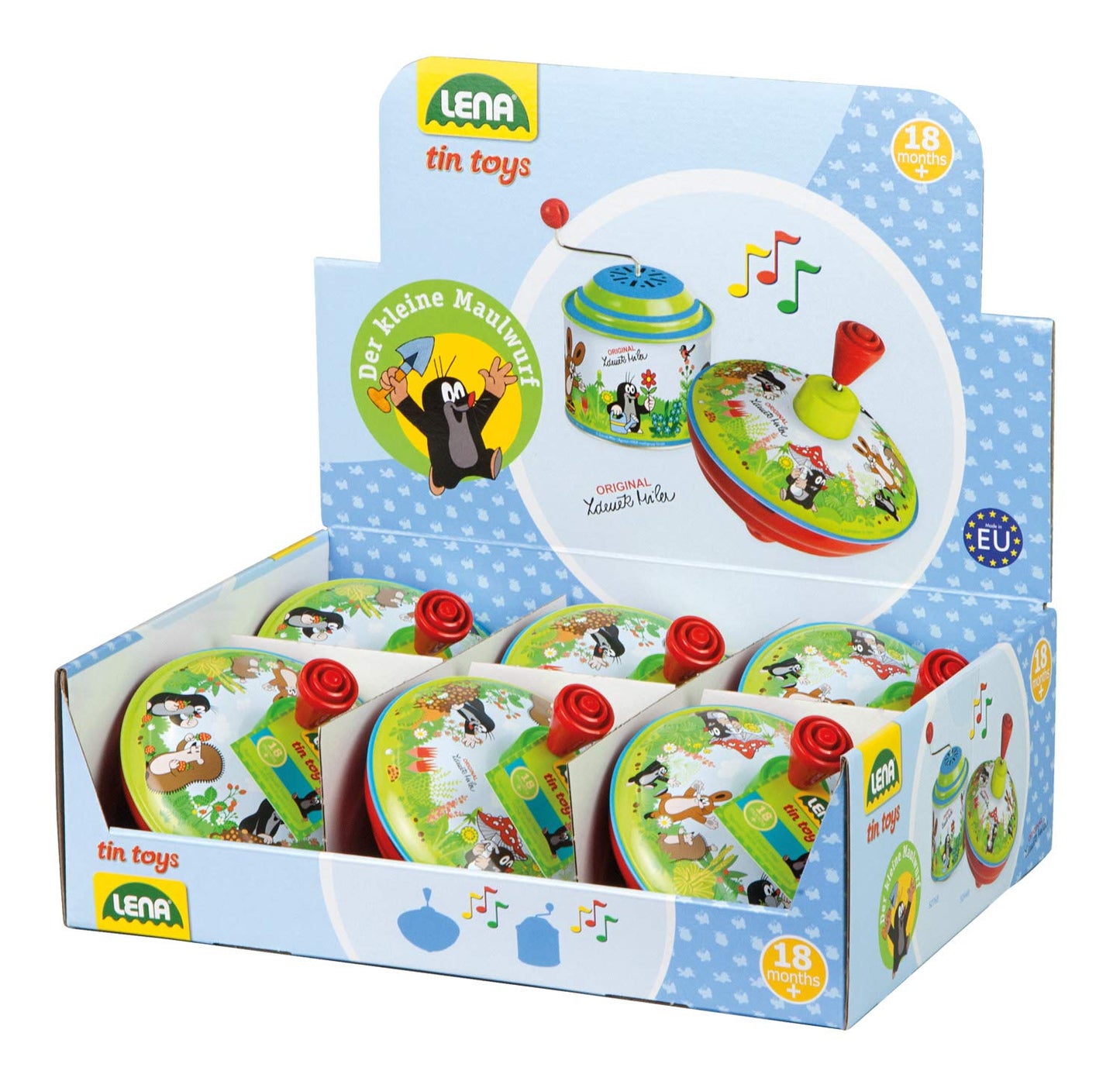 Lena tin Toys 52449 - Titirez Ø13 cm Maulwurf, Metal Kreisel, Pumpkreisel, Titirez cu vârf, Jucărie pentru copii de la 18 luni