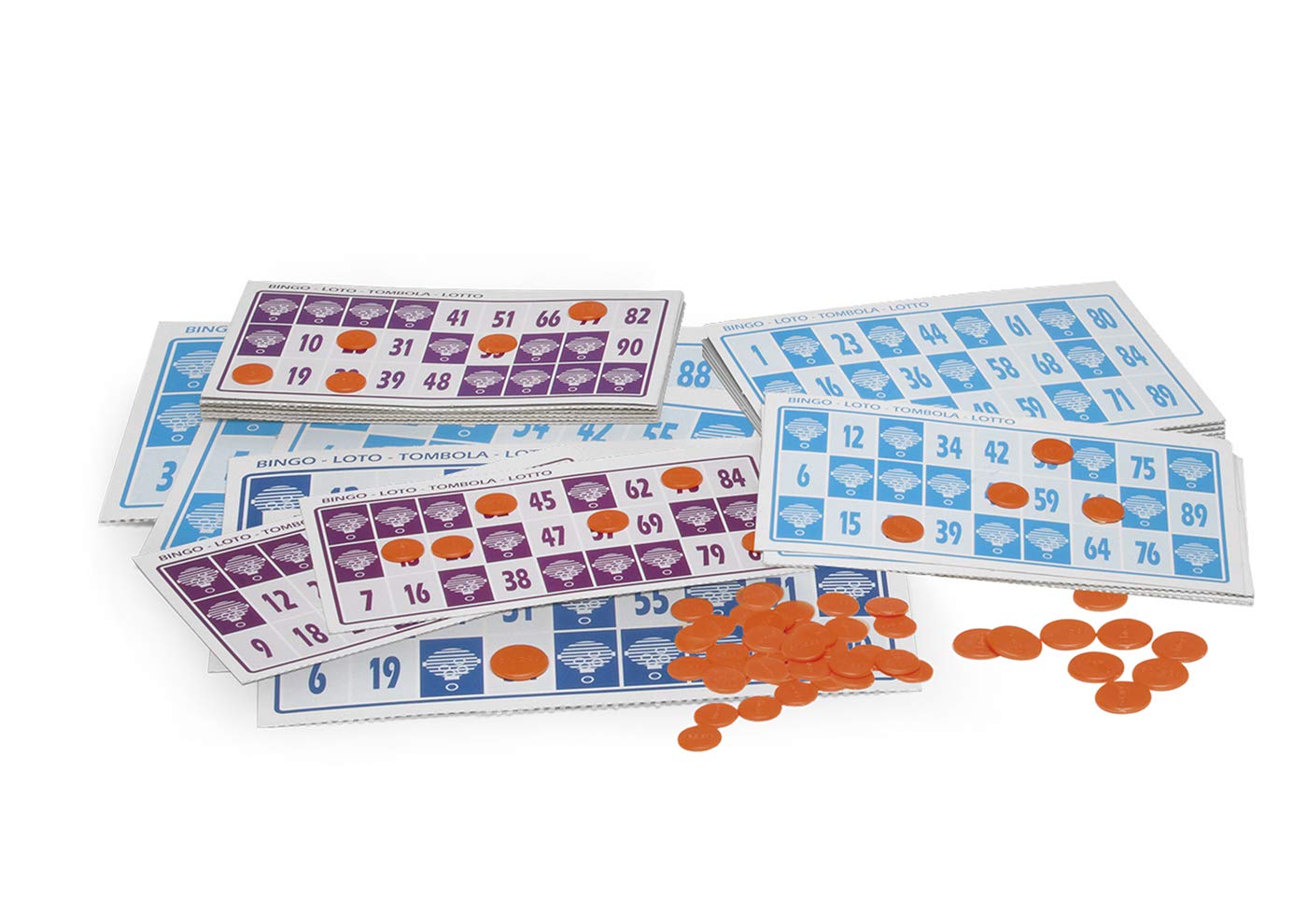 Chicos - Bingo Loterie Electronică 24 Cartoane și 90 Bile | Joc de Masă pentru Familie | Include Fise și Cartoane de Joc, Alb și Verde (22302)