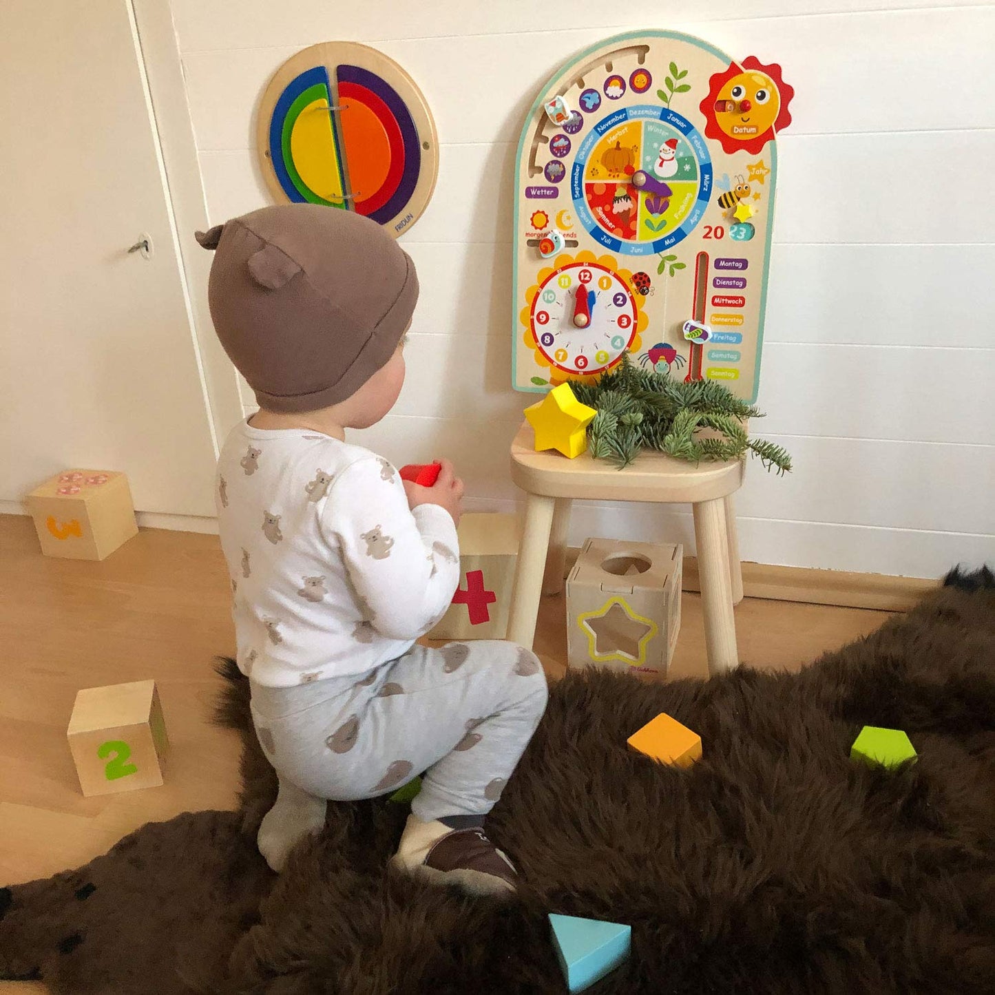 Tooky Toy Kalenderuhr - Ceas de învățare pentru copii - Jucărie din lemn - Ceas - Sezoane - Vreme din lemn