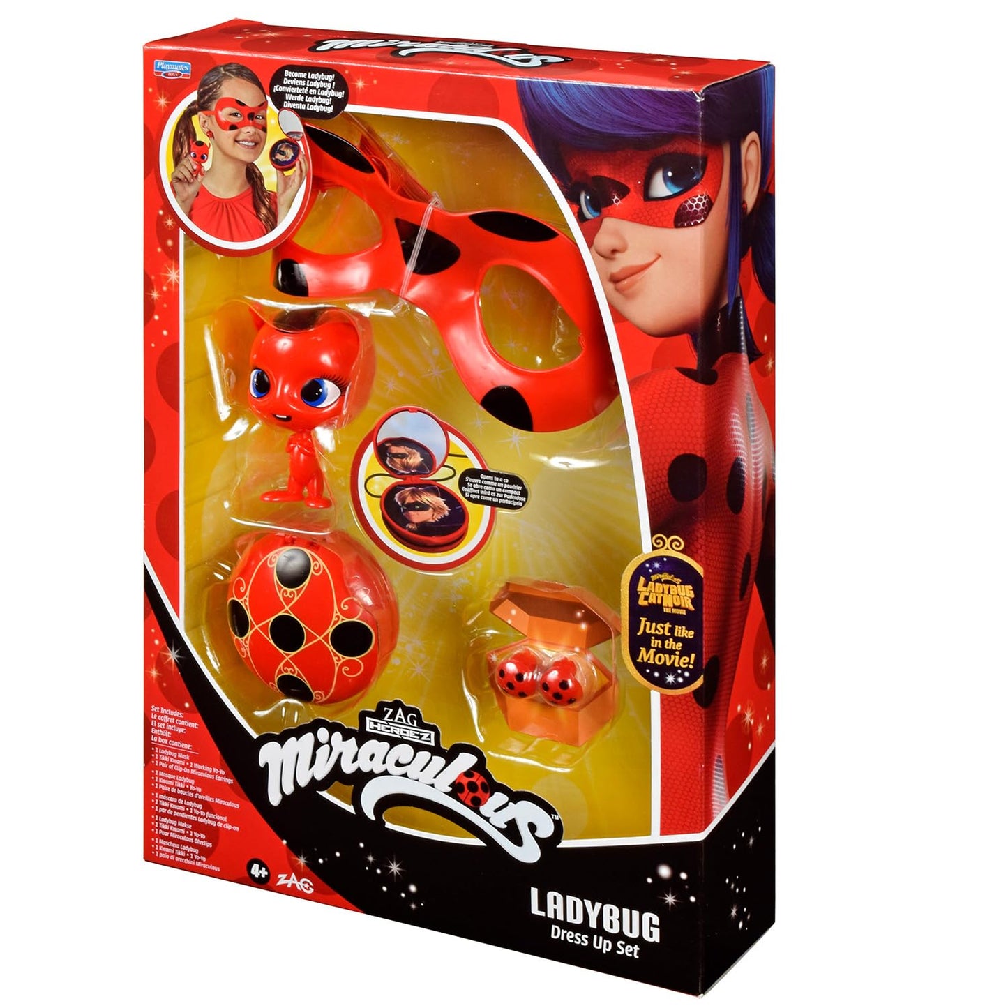 BANDAI - Miraculous Buburuza - Set de Transformare - Costum Ladybug - Cutie cu Masca JoJo, Cercei Tikki și Kwami - Costum și Accesorii Miraculous - Jucărie pentru Copii de la 4 Ani - P50601