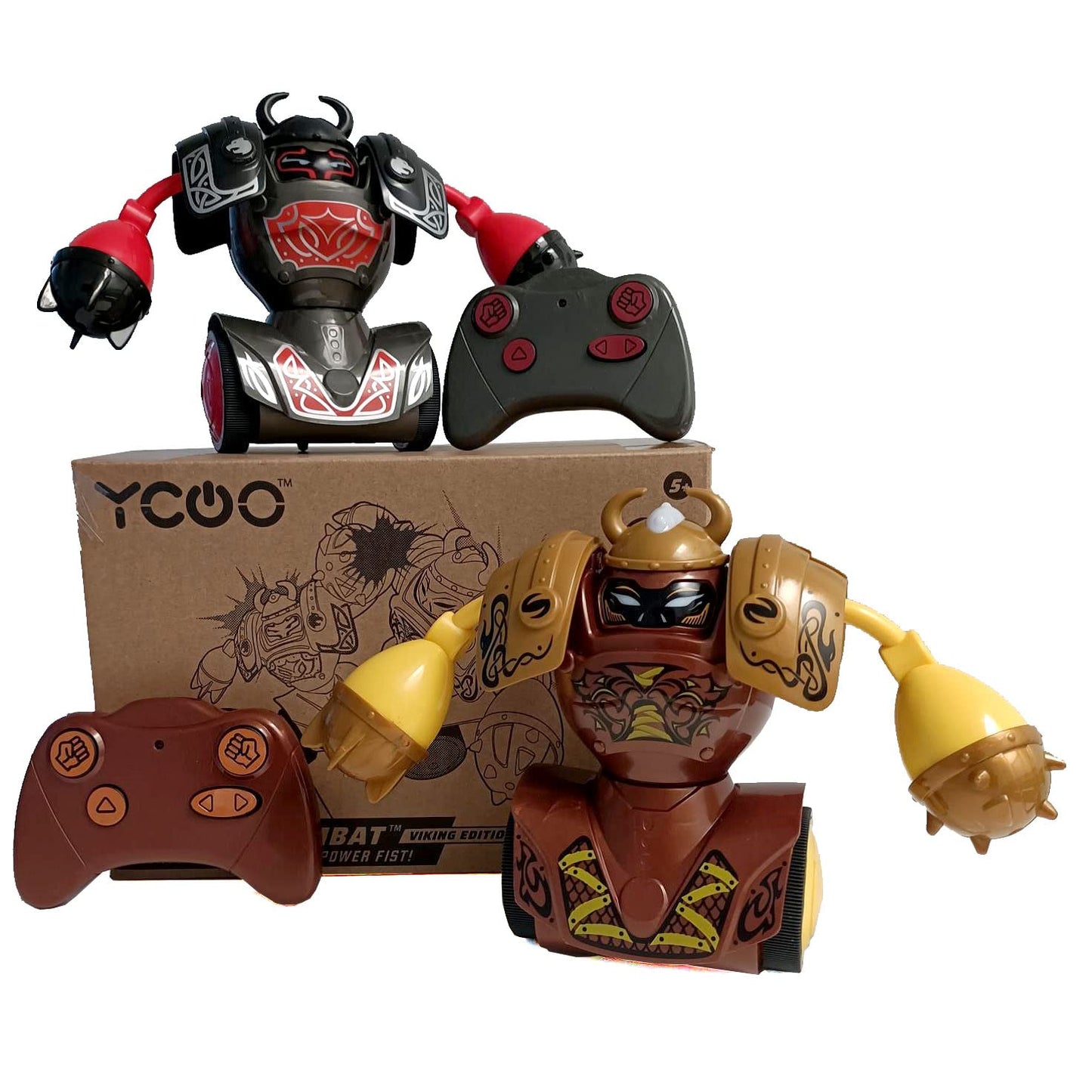 YCOO by SILVERLIT - Pachet 2 Roboți Combatanți Viking - Telecomanda - Ambalaj Ecologic - Ușor de Deschis - 14cm - Înfruntă-ți Inamicul! - 5-10 Ani
