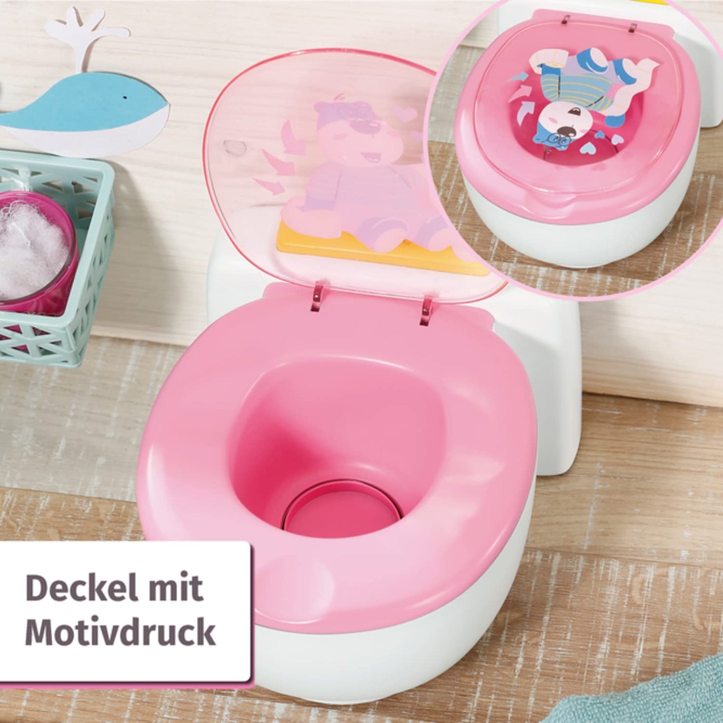 Toaletă BABY born pentru păpuși cu funcție sonoră și efect de spălare, 828373 Zapf Creation, Alb/Roz
