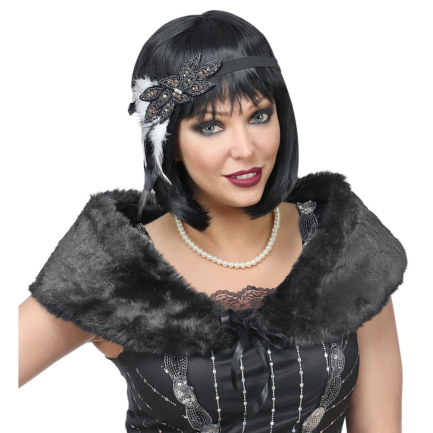 Set de Costum WIDMANN MILANO 20er Jahre Charleston - Stola și Stirnband din Blană Sintetică, Carnaval, Petrecere Tematică