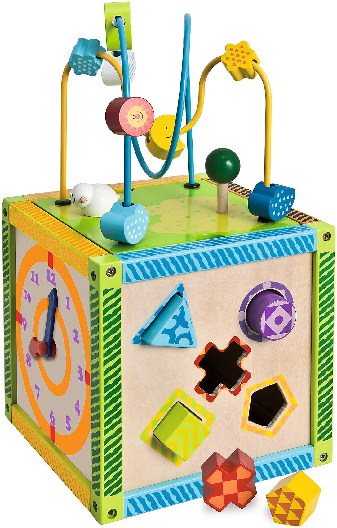 EichJucarie dexteritate, ceas, jocuri de motricitate și 5 blocuri de construcție, pentru copii de la 1 an, dimensiuni: 20x20x36 cm