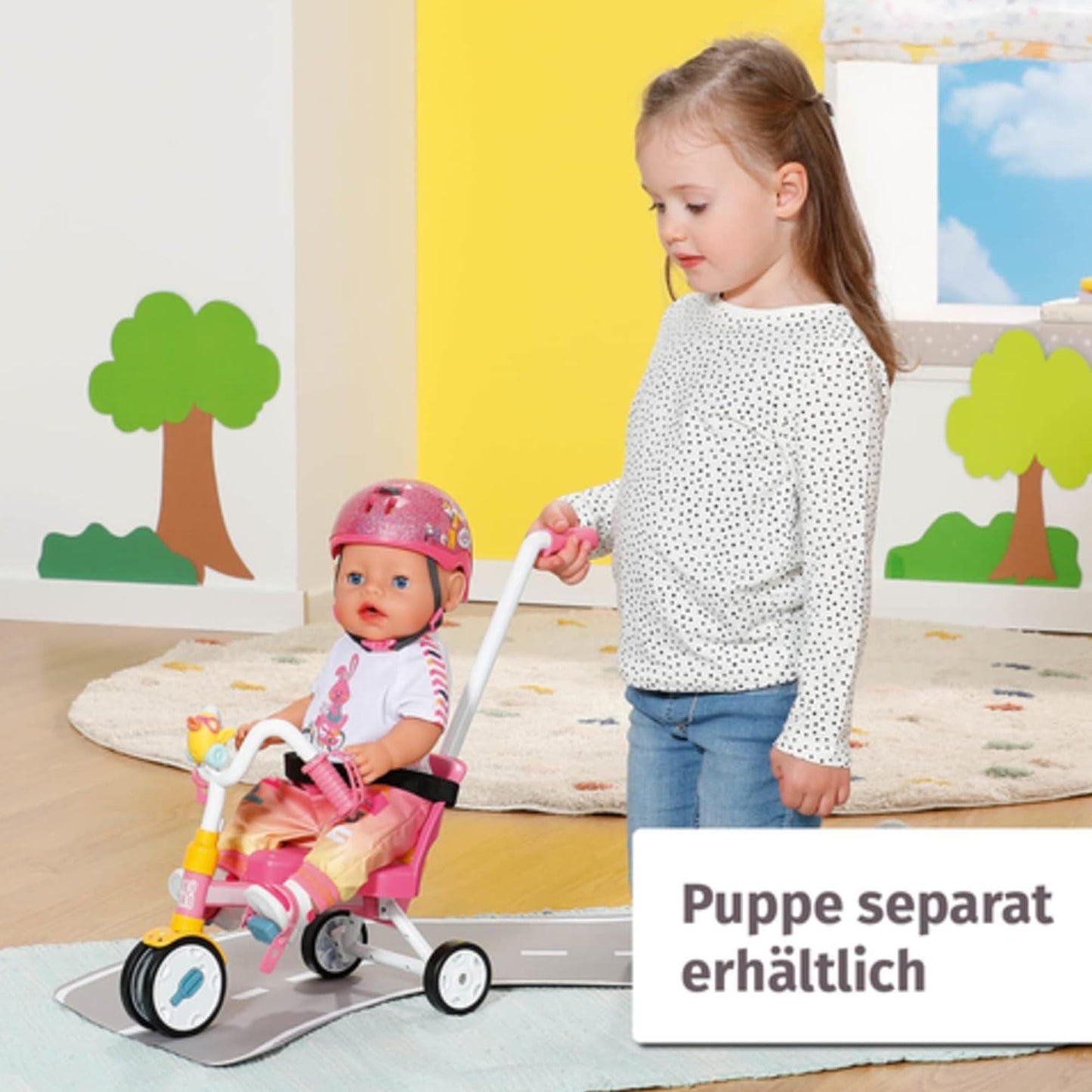 Tricicletă BABY born cu ghidon, tricicletă cu roți funcționale, pentru păpuși de 36 cm și 43 cm, 835456 Zapf Creation, Negru