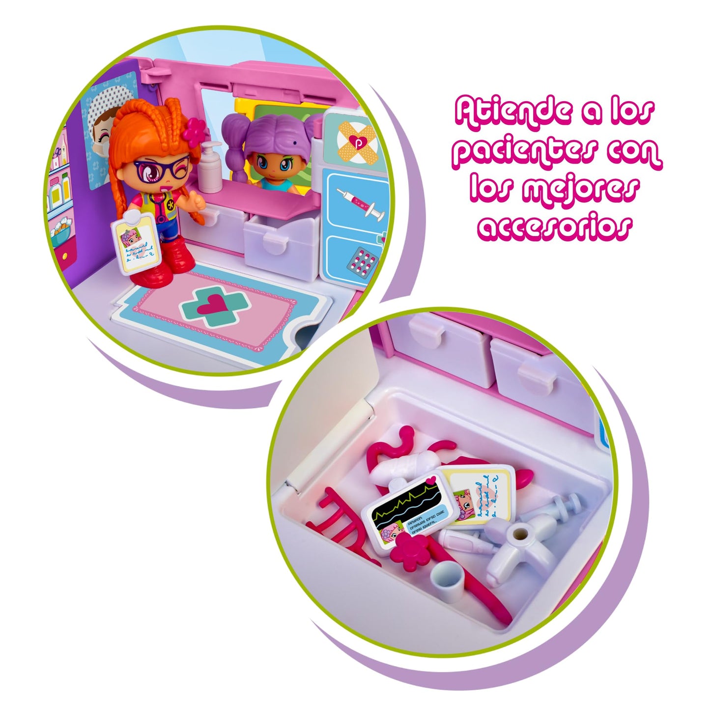 Pinypon - Ambulanță cu sirene, aparat de radiografie și accesorii medicale, inclusiv figurina șoferului, Famosa (PNY36000)