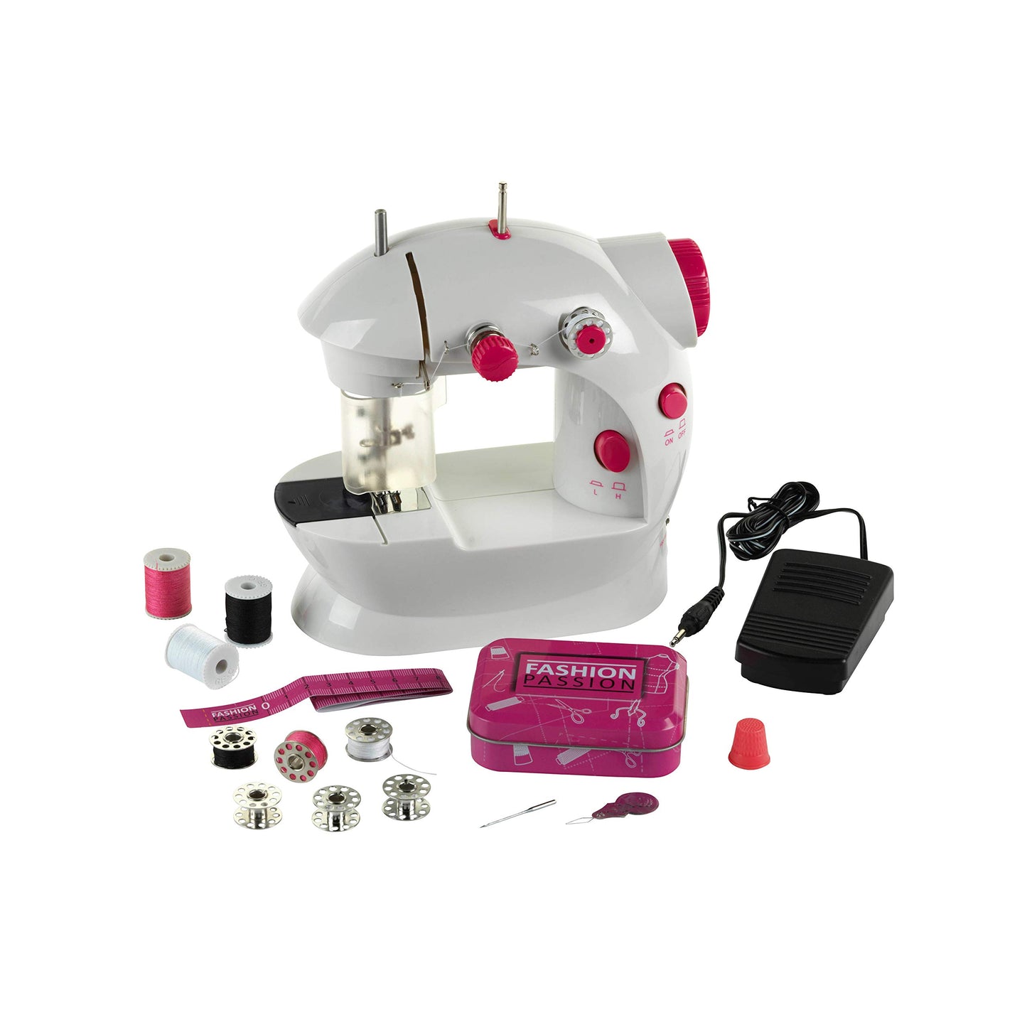 Mașină de cusut pentru copii Theo Klein 7901 Fashion Passion, cu pedală, 2 viteze și numeroase accesorii