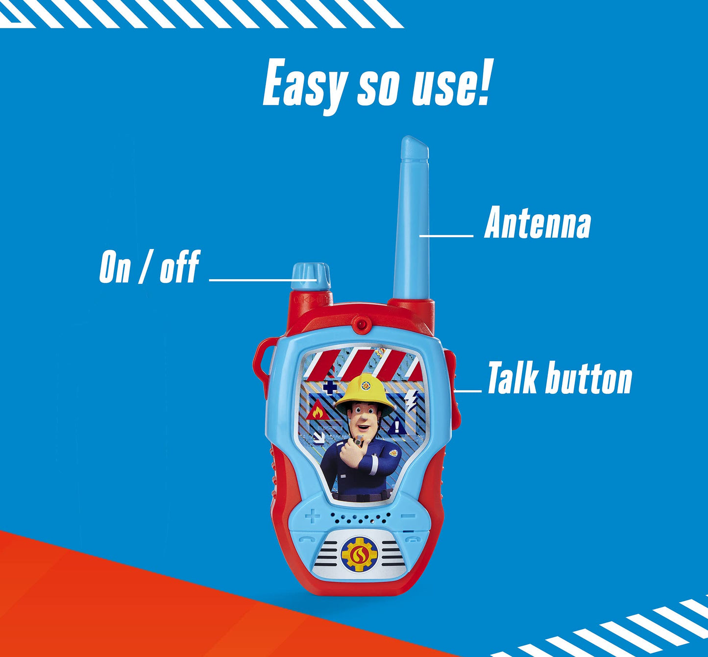 Dickie Toys – Walkie Talkie Feuerwehrmann Sam – 2 Dispozitive de Comunicație, Special Concepute pentru Copii de la 4 Ani, cu O Rază de Acțiune de Până la 100 m, Jucării de Comunicație Roșii
