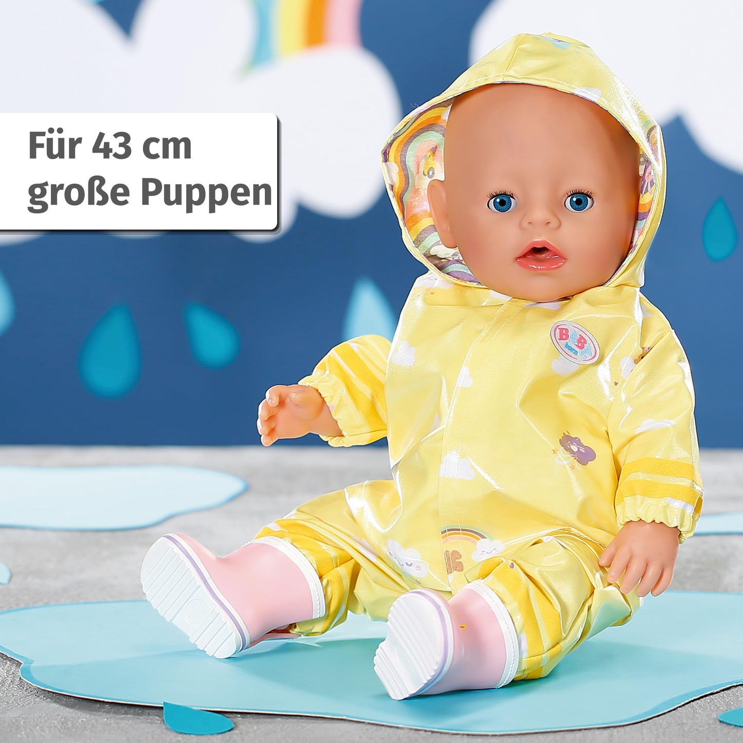 Costum Deluxe Regen pentru BABY born cu impermeabil, pantaloni de ploaie și cizme din cauciuc pentru păpuși de 43 cm, 836460 Zapf Creation