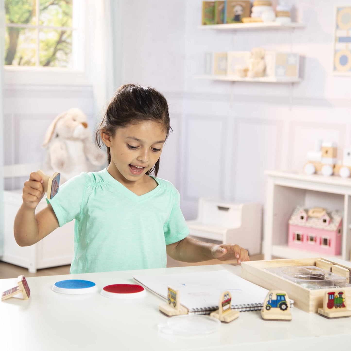 Set de Timbre din Lemn Melissa & Doug - Vehicule | Arte & Meșteșuguri | Seturi de Timbre & Șabloane | 4+ | Cadou pentru Băiat sau Fată