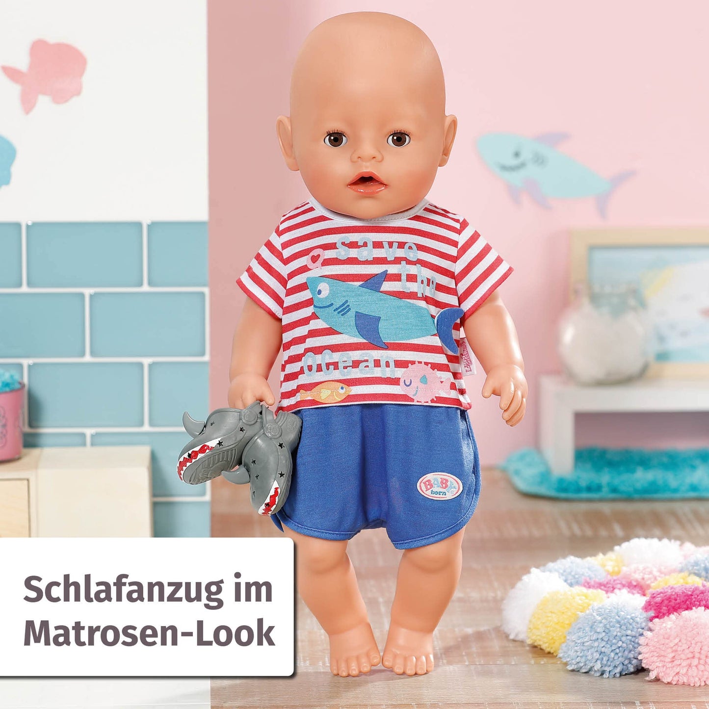 Pijamale de baie BABY born cu saboți, costum întreg în design de marinar pentru păpuși de 43 cm, 834268 Zapf Creation