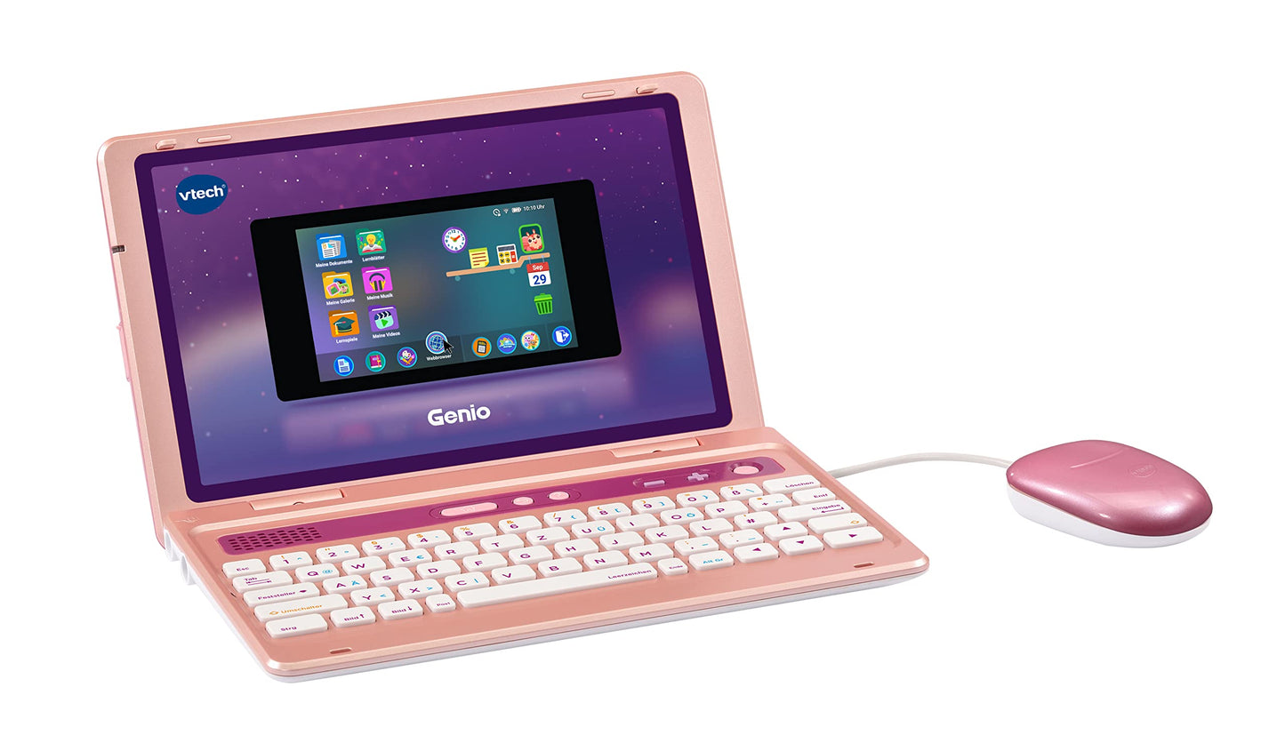 Vtech Genio Laptop de Învățare roz – Laptop educațional cu acces la internet, program de text și conținuturi de învățare pentru litere, cuvinte, matematică, logică și altele – Pentru copii de 5-12 ani