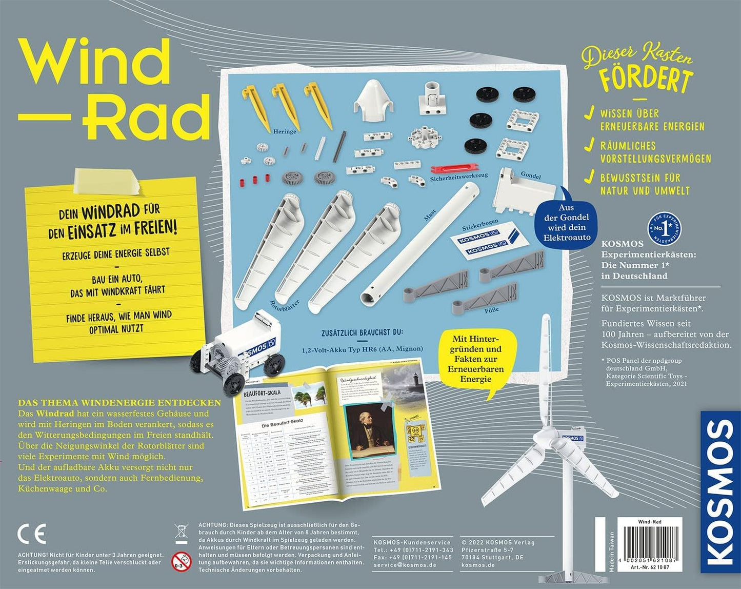 Titlu: "Kosmos 621087 Wind-Rad - Kit de construcție pentru turbine eoliene, energie regenerabilă, pentru copii 8-14 ani, ideal pentru utilizare în aer liber"