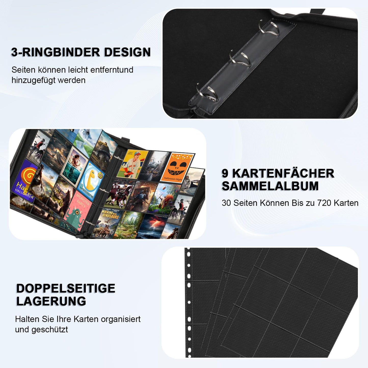 Album pentru cărți de colecție, 9 compartimente, mapă pentru cărți de schimb, 30 pagini, binder pentru până la 540 cărți, cu fermoar pentru cărți de joc, cărți sportive, Ninjago, TCG, MTG.