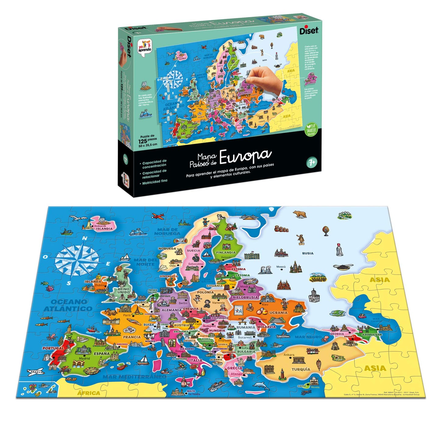 Diset - Țările Europei, Puzzle educativ pentru învățarea geografiei europene de la 7 ani.